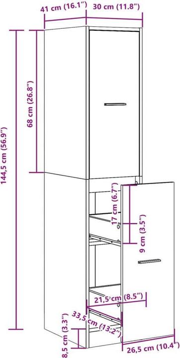 Immagine prodotto VidaXL Armadio da farmacia 30 x 41 x 144,5 cm