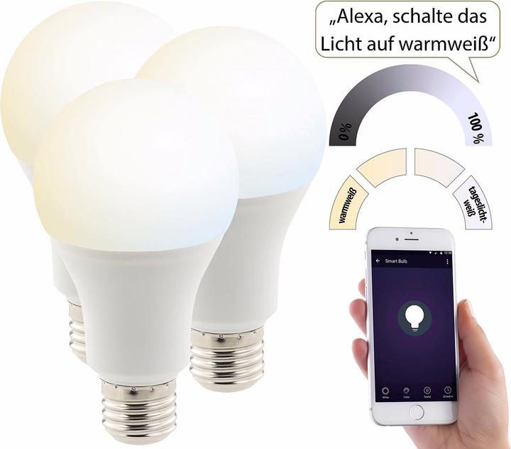 Produktbild Luminea 3er-Set WLAN-LED-Lampen mit Sprachsteuerung (E27, 10 W, C)