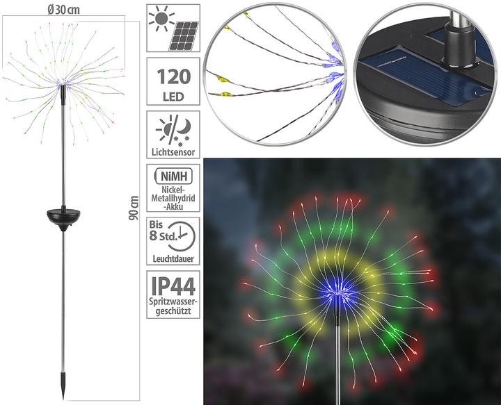 Immagine prodotto Lunartec Decorazione luminosa solare da giardino con effetto pirotecnico, 120 LED colorati, IP44 (IP44)