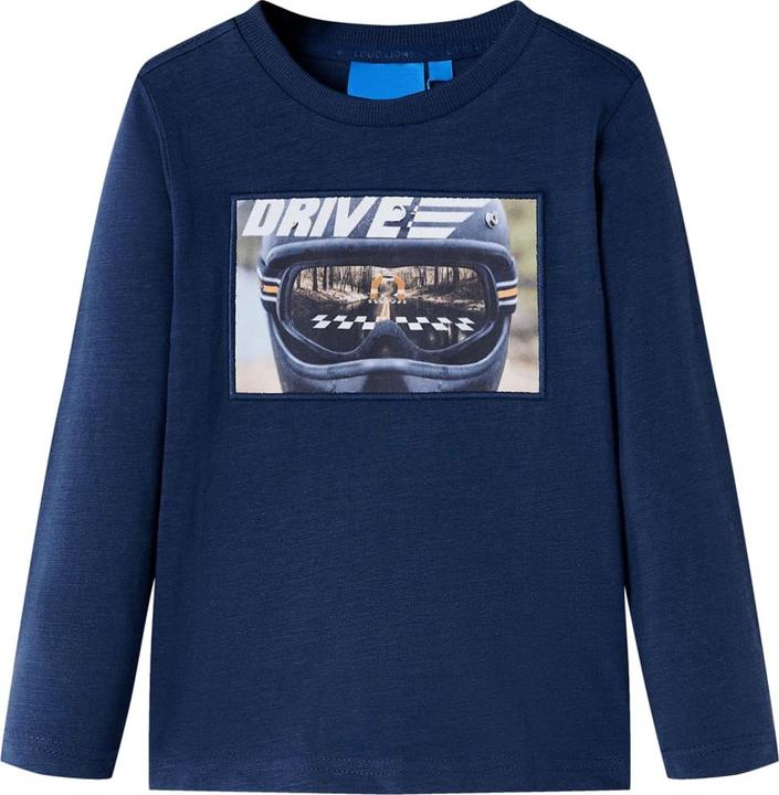 Image du produit VidaXL T-shirt manches longues enfant bleu marine mélangé 128,Matière : 100 (128)