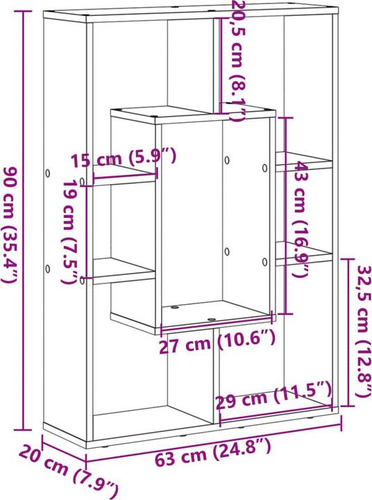 Valori nutrizionali e ingredienti VidaXL Libreria Divisorio per ambienti Scaffale in piedi Scaffale per file Scaffale per ufficio Scaffale a (63 x 20 x 90 cm)