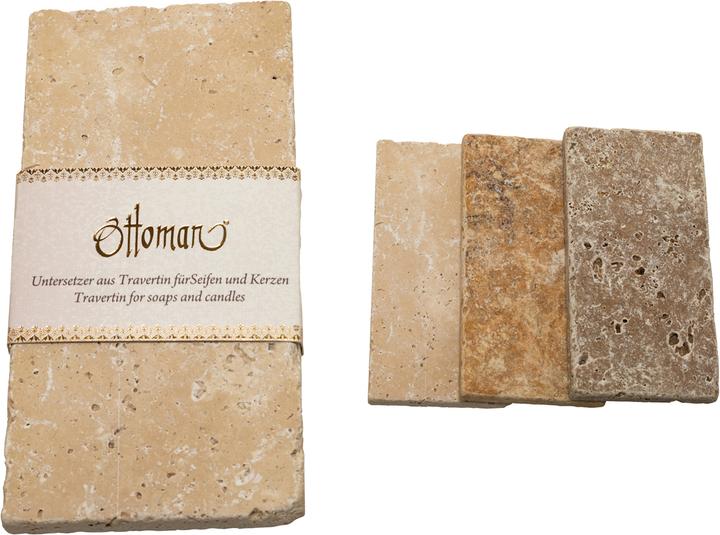 Image du produit Natura Punto Lot de 3 porte-savons en travertin, rectangulaire, beige clair, 14,5 x 7 cm