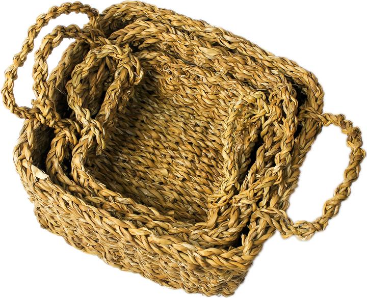 Actual product image Natura Punto 3-piece seagrass baskets set, each with 2 handles, brown, square (3 x)