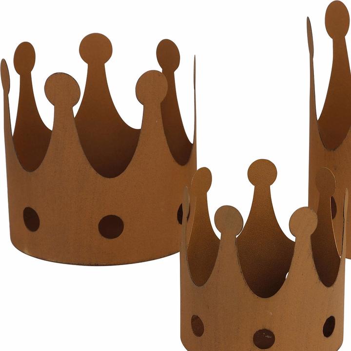 Actual product image Natura Punto 3-piece candle holder, different sizes, crown, rust look (11 x 11 x 11 cm, 15 x 15 x 15 cm, 18 x 18 x 18 cm)