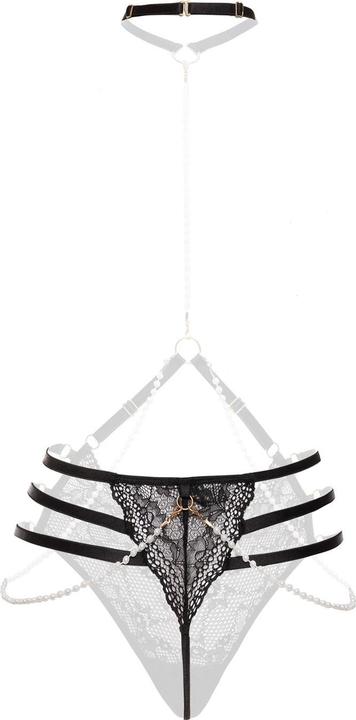 Produktbild Christine Le Duc Luxus Perlen und Spitzen Tanga ouvert Mea Schwarz (XL)
