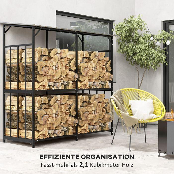 Produktbild Swisshandel24 Kaminholzregal aussen, Kaminholzunterstand 1,17 m³ Brennholzregal mit Metalldach