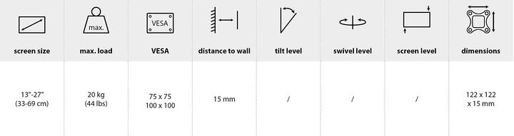 Actual product image Blaupunkt TV WALL MOUNT - 13"-27" (33-69 cm) - max. 20 kg - STARR (Wall, 27", 20 kg)