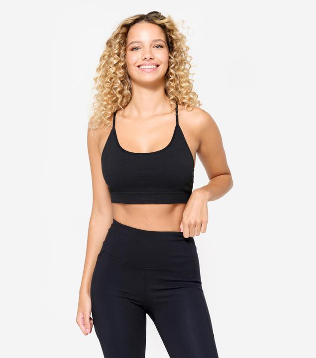 Domyos Sport-BH Bustier Damen gerippt nahtlos leichter Halt - schwarz