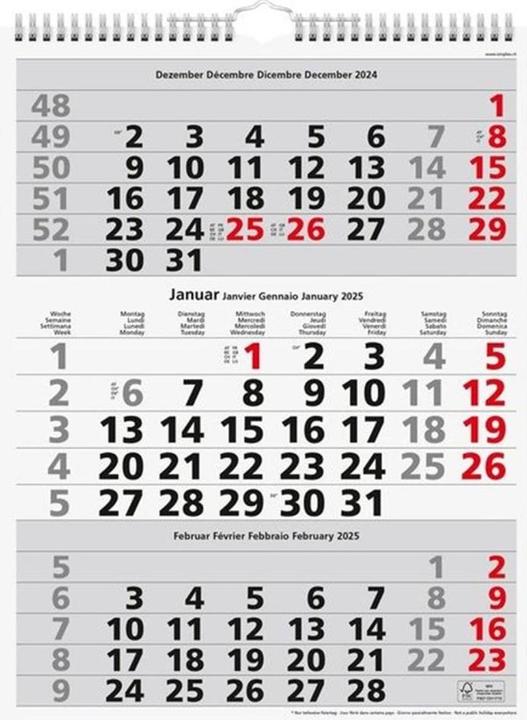 Produktbild Simplex 3-Monats-Wandkalender (40 x 31 cm, Kein Einband, Deutsch)