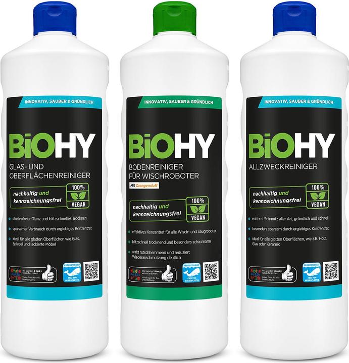 Image du produit Biohy Reinigungsmittel-Set mit Glas-, Allzweck- & Bodenreiniger für Wischroboter, 100% vegan