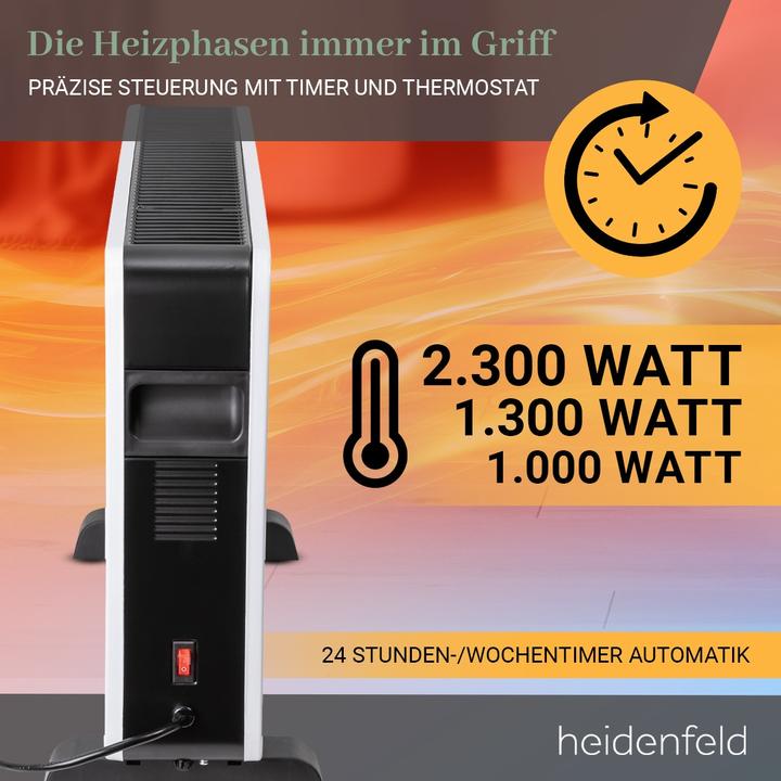 Produktbild Heidenfeld Konvektorheizung EK100 Elektroheizung Konvektor Heizung Heizkörper (2300 W)