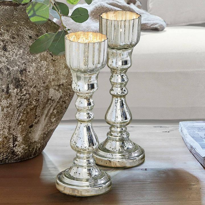 Actual product image Loberon Kerzenständer 2er Set Velanor antiksilber (10 cm, H)