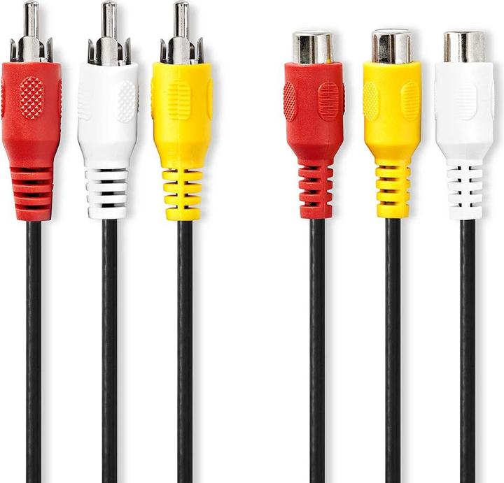 Actual product image Nedis Composite video cable | 3x RCA plug | 3x RCA socket | Nickel-plated | 480p | 2.00 m | Round (2 m, Cinch)