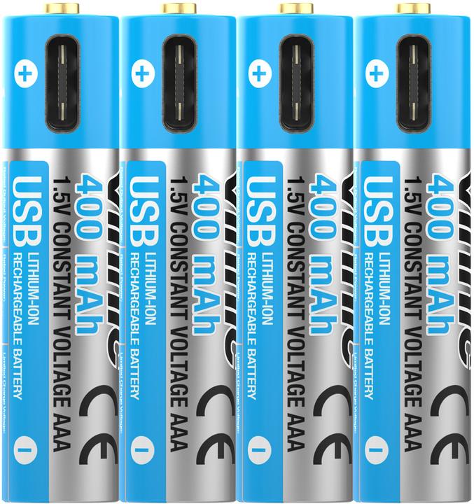Image du produit Vinnic Rechargeable Battery AA USB-C 400mAh 4pcs incl. Case&Charging Cable (4 pcs, AAA, 400 mAh)