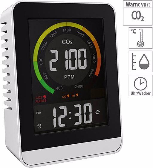 Image du produit Infactory Appareil de mesure numérique du CO2 avec température, humidité, horloge & réveil