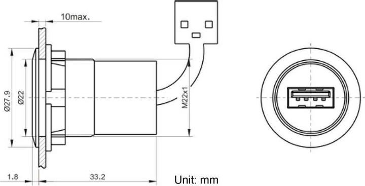 Actual product image Tru Components USB panel mount socket, panel mount USB-12-BK USB socket type A to USB plug type A with 60 cm cable
