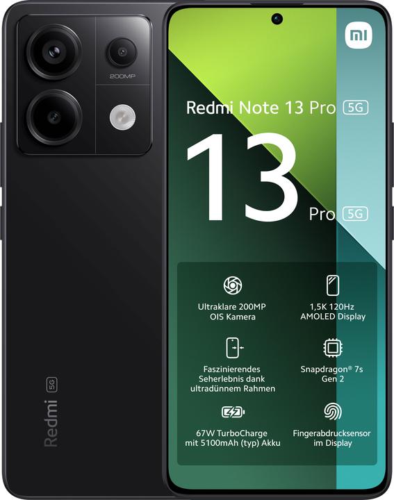 Xiaomi Redmi Note 13 Pro 5G (256 GB, Midnight Black, 6.67", Doppia SIM, 200 Mpx, 5G)