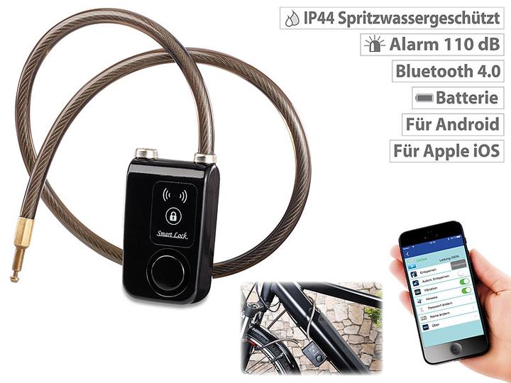 Produktbild Semptec App-gesteuertes Kabelschloss, Bluetooth, Alarm für Fahrrad, Tür u.v.m.