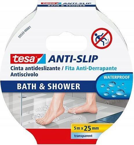 Actual product image tesa Anti-Rutschband Bad & Dusche Transparent 5 m x 25 mm | Ideal Rutschfestes Klebeband Für Badezi (25 mm)