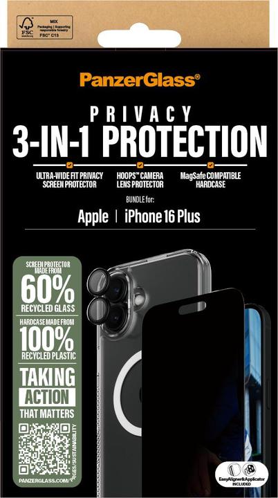 Productafbeelding PanzerGlass Privacy (1 Stuk, Apple iPhone 16 Plus)
