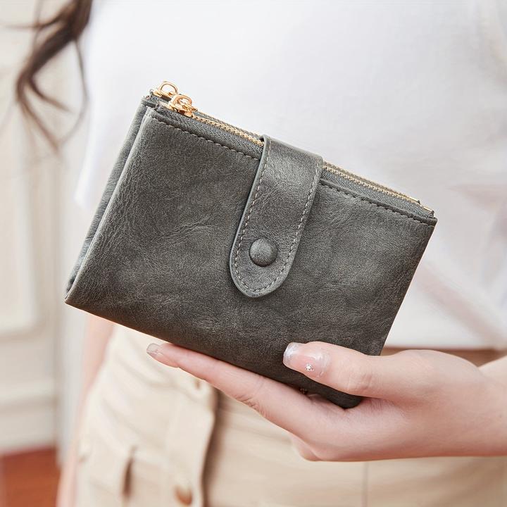 Only-Bags.Store Retro-Brieftasche mit Knopfverschluss, mehreren Kartenfächern, RFID-Blockierung, dreifach