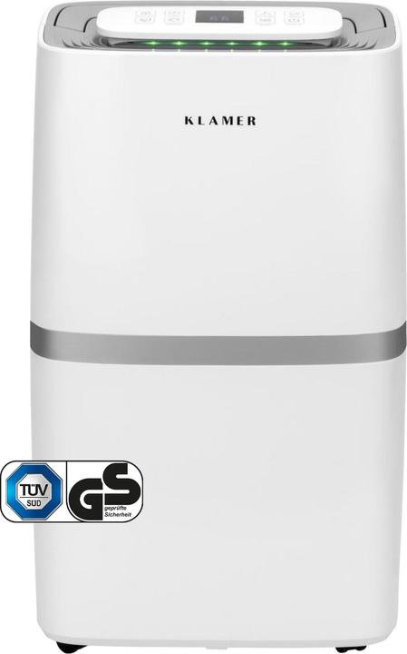 KLAMER Déshumidificateur 25L, 195m³ de circulation d'air par heure, déshumidificateur 420W, réservoir 5.5L (35 m², 25 l/24h)