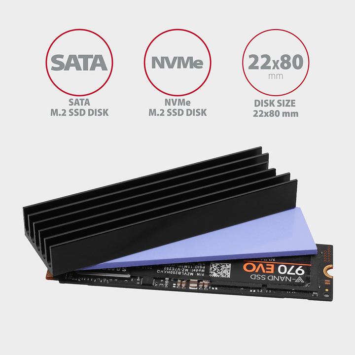 Actual product image Axagon CLR-M2L10 passive M.2 SSD heatsink - 2280, 10mm height, aluminum