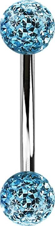 Actual product image Star Piercing Banana silver with two crystal balls aqua epoxy protective layer (Surgical steel 316L, without brass)
