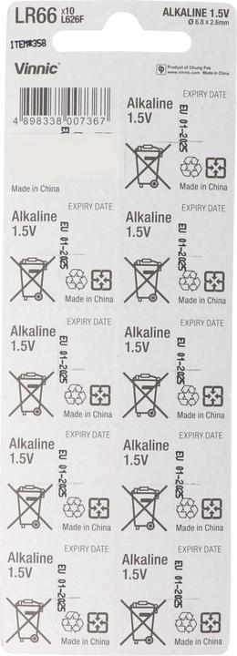 Actual product image Vinnic Set of 10 AG 4, LR66, L626F, V376, V377, LR626 (10 pcs., Device specific, 18 mAh)