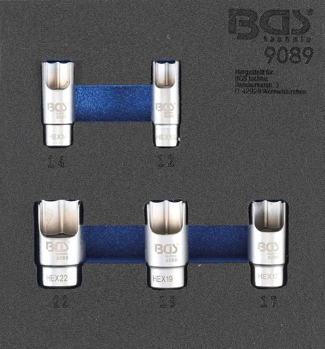 Image du produit BGS Insert de servante d'atelier 1/6 : Douilles spéciales pour connecteurs de tubes coudés 5 pièces