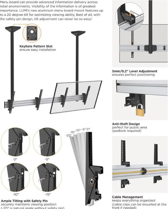 Produktbild equip Pro - Klammer für 2 LCD-Displays - Kunststoff, Aluminium, Stahl - Schwarz, Silbe (Decke, 55", 50 kg)