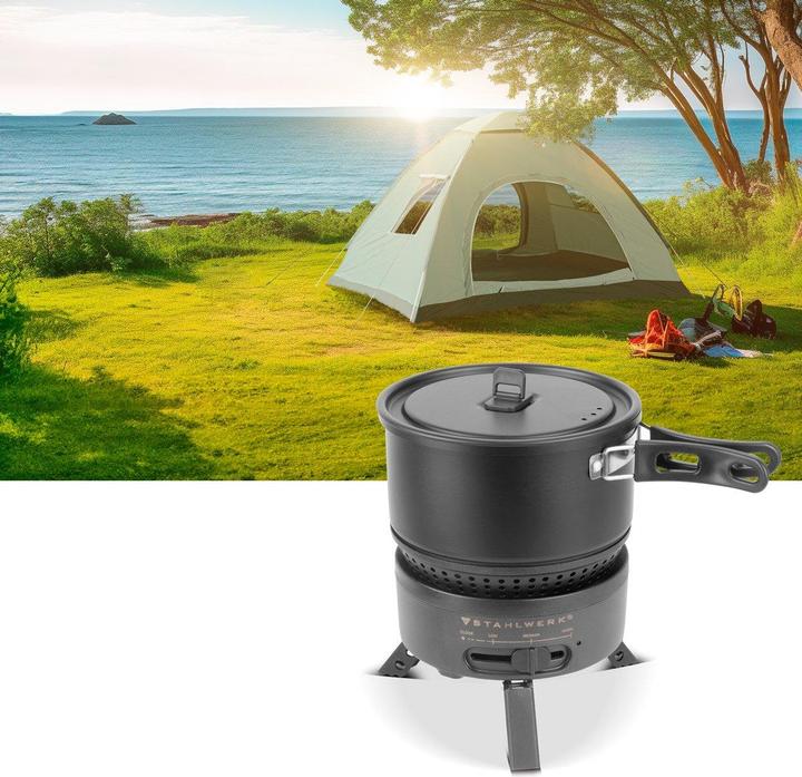 Image du produit Stahlwerk Réchaud de camping 2 en 1 Réchaud électrique Réchaud à gaz Outdoor Camping Koch Set