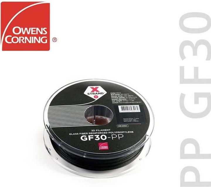 Owens Corning FIXD-PP28-BK0 Xstrand GF30 Filament PP (Polypropylene) 2.85mm 500g Black 1pc. (PP, 2.85 mm, 500 g, Black)