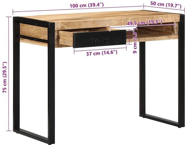 Immagine prodotto VidaXL Scrivania 100x50x75 cm Scrivania in legno massello grezzo di mango Scrivania da lavoro (100 x 50 x 75 cm)
