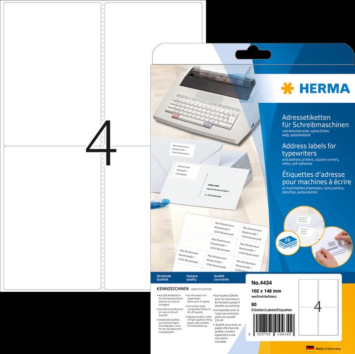Produktbild HERMA Adressetiketten für Schreibmaschinen A4