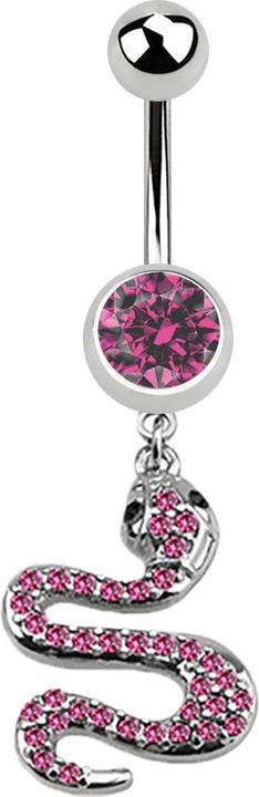 Star Piercing Banane silber mit Anhänger Schlange pink (Chirurgenstahl 316L, ohne Messing)