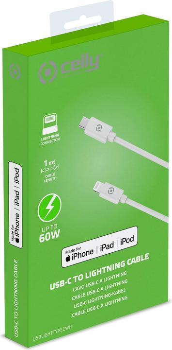 Actual product image Celly Lightning to UBS-C white 1m (1 m, USB 3.2 Gen 2)