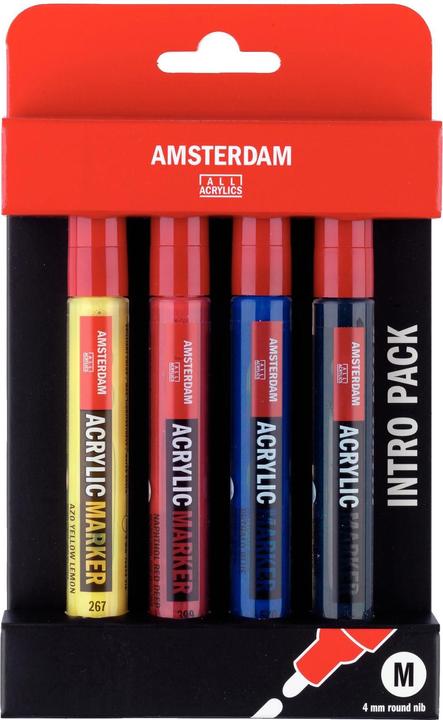 Actual product image Amsterdam Acrylic marker Basic Set 4 pieces (Yellow, Blue, Black, Red, 4 mm, 4 x)