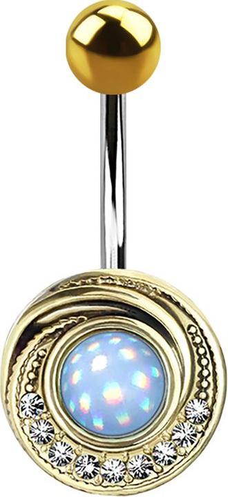 Image du produit Star Piercing Banane plaquée or tourbillon avec cristal et pierre époxy bleue (Laiton, Acier chirurgical 316L)