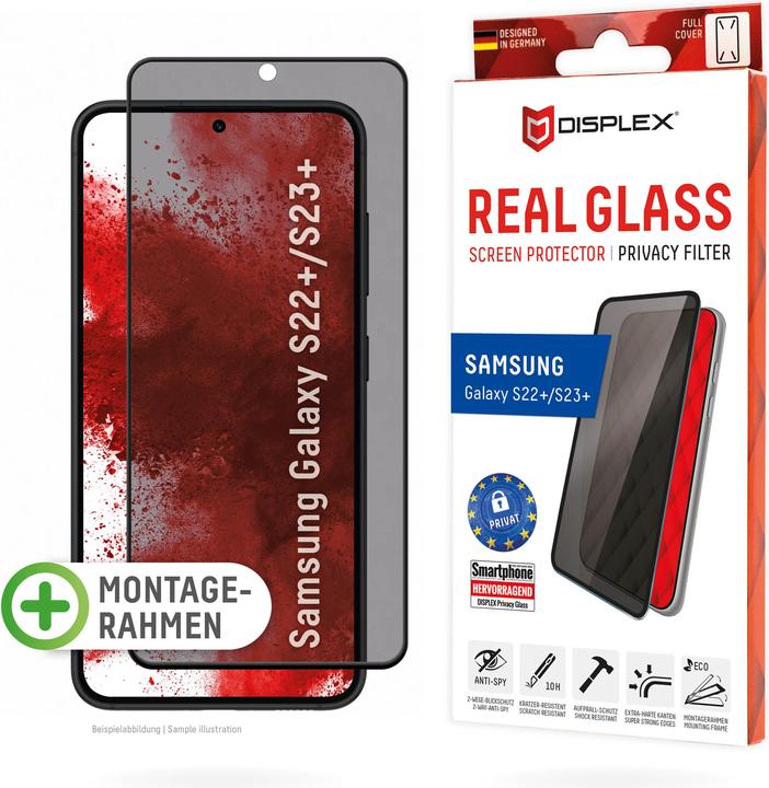 Actual product image Displex Real Glass, Privacy Full Cover Panzerglas (1 Piece, Samsung Galaxy S23+, Samsung Galaxy S22 5G)