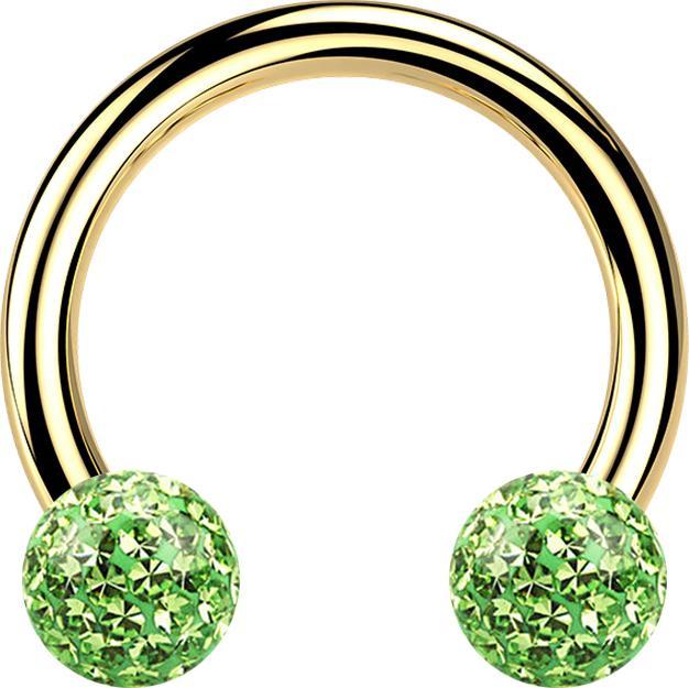 Image du produit Star Piercing Micro Circular Barbell plaqué or avec deux boules de cristal vert clair couche protectrice d'époxy (Titane G23, sans laiton)