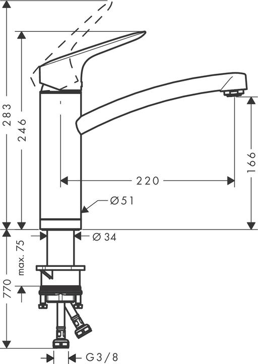 Actual product image hansgrohe Logis M31 single lever kitchen tap 160, front window installation, 1 spray type