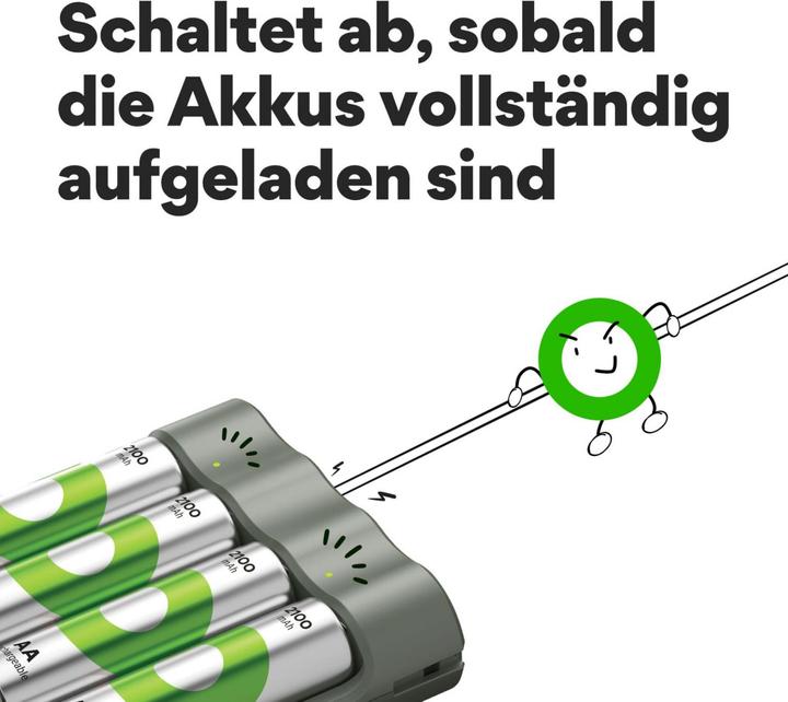 Image du produit GP Batteries En solde Chargeur gratuit" Modèle USB Chargeur GP B441 incl. 4x AA- (4 pcs, AA, 2100 mAh, Piles rechargeables + chargeur)