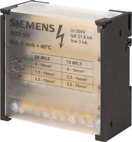 Immagine prodotto Siemens Blocco di distribuzione 80A 4P 500V 1x6-16mm2 + 8x4-10mm2 DIN 5ST2501