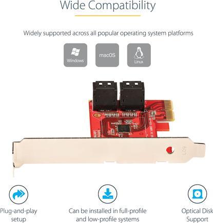 Image du produit StarTech com 4P6G-PCIE-SATA-CARD, PCIe, SATA, PCIe 3.0, Rouge, ASMedia - ASM1164, 6 Gbit/s