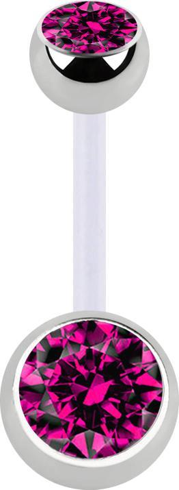 Produktbild Star Piercing Banane transparent mit zwei Kugeln silber Kristall fuchsia (Chirurgenstahl 316L, ohne Messing, Bioflex)