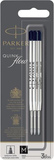 Produktbild Parker Pen Kugelschreiber-Grossraummine QUINKflow, 3er Blister schwarz, Strichstärke: M, kurze Trocknungszeit (Schwarz, 3 x)