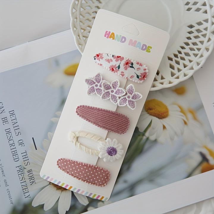 Actual product image Activity Board 5-Pack gemischte Mode niedlichen Kinder Haarspangen Set, Floral Polyester BB Haarnadel Set für (5 pcs.)