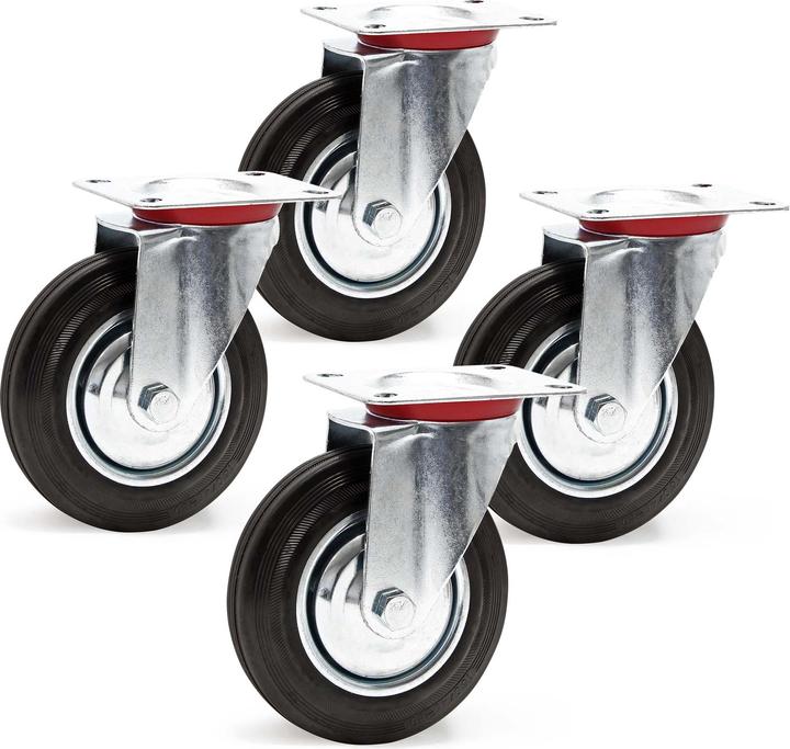 Produktbild Wiltec Lenkrollen Set 4x Vollgummirad 160mm Transportrolle 130kg Metallfelge Möbelrollen