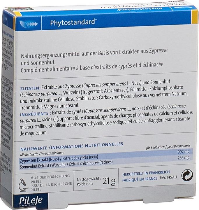 Valeurs nutritives et ingrédients Phytostandarts Pileje cyprès et héliotrope (30 pièce(s), Cachets, 35 g)